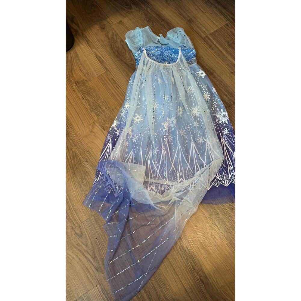 Frozen Elsa Costume Dress Girls Blue Sequin Snowflake Cape 110/4-5 - Picture 3 of 10